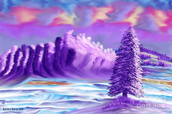 Mountain Art Print featuring the painting Snowy Mountain Dusk by Barbara Burns