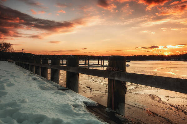 Northport Art Print featuring the photograph Snowy Sunset in Northport New York by Alissa Beth Photography