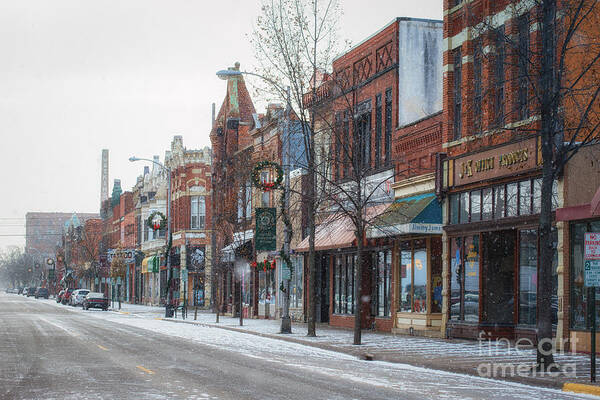 Winona Minnesota Art Print featuring the photograph Snowy Third Street Downtown Winona II by Kari Yearous