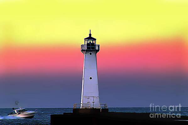 Sodus Outer Lighthouse Art Print featuring the digital art Sodus Outer Lighthouse by Wernher Krutein