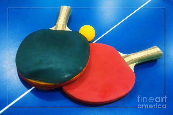 Ping-pong Art Print featuring the photograph Soft Dreamy Ping-pong Bats Table Tennis Paddles Rackets on Blue by Beverly Claire Kaiya