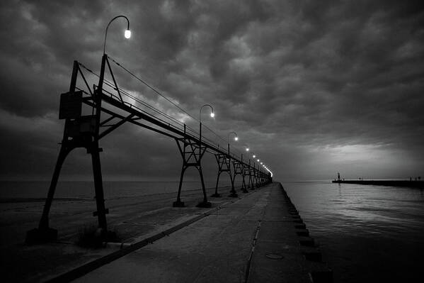 South Haven Lighthouse Art Print featuring the photograph South Haven Pier by Sebastian Musial