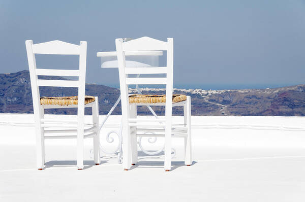 Santorini Art Print featuring the photograph Space for Two by Darin Volpe