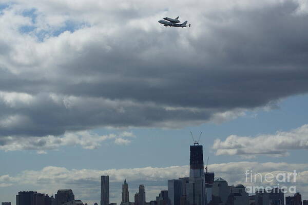 Space Art Print featuring the digital art Space Shuttle Enterprise flys over NYC by Steven Spak
