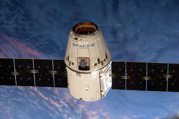 Dragon Capsule Art Print featuring the photograph Spacex Dragon Capsule At The Iss by Nasa