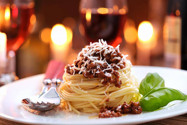 Cheese Art Print featuring the photograph Spaghetti bolognese with parmesan cheese by Moncherie