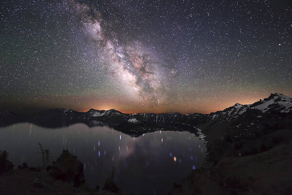 Crater Lake Art Print featuring the photograph Sparkling Night in Crater Lake by Yoshiki Nakamura