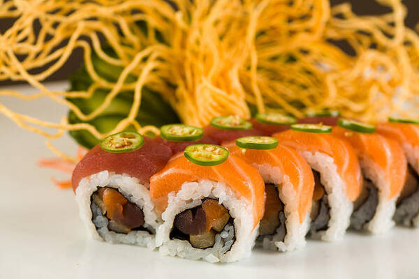 Asian Art Print featuring the photograph Spicy Tuna and Salmon Roll by Raul Rodriguez