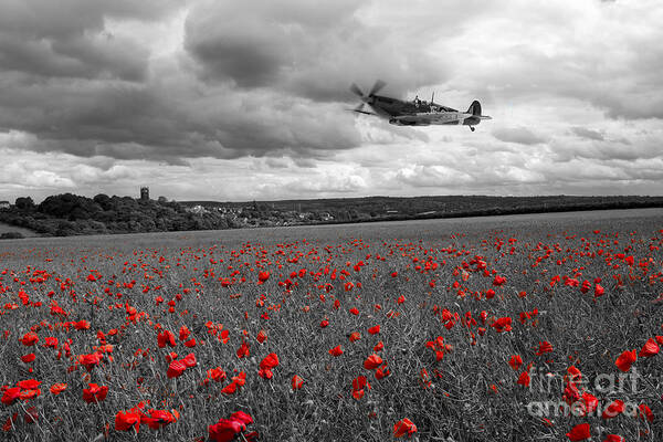 Spitfires Art Print featuring the digital art Spitfire Red by Airpower Art