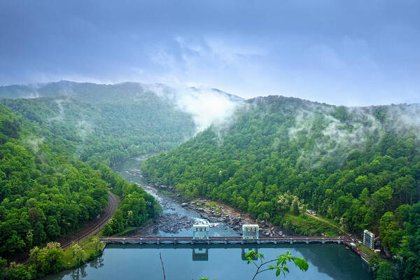 Hawks Nest State Park Art Print featuring the photograph spring morning at Hawks Nest Dam by Mary Almond