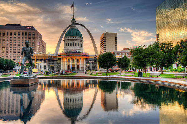America Art Print featuring the photograph St. Louis Skyline Morning Reflections by Gregory Ballos
