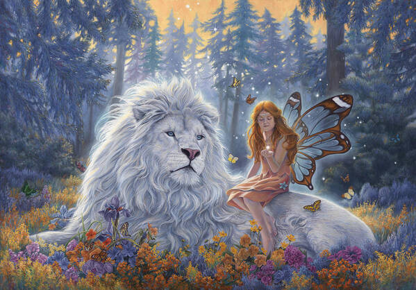 White Lion Art Print featuring the painting Star Birth by Lucie Bilodeau
