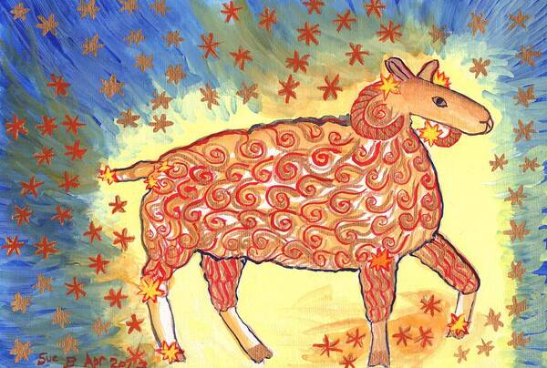 Zodiac Art Print featuring the painting Star Sign Aries by Sushila Burgess