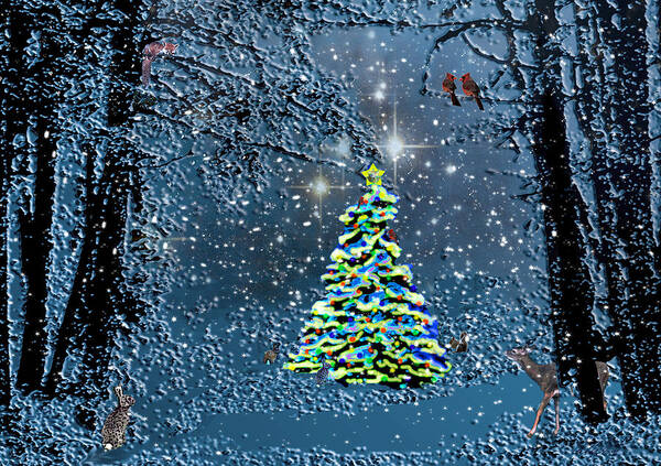 Night Art Print featuring the photograph Starry Night Forest Christmas by Michele Avanti