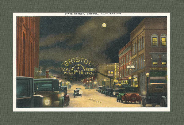 Bristol Art Print featuring the digital art State Street Bristol Va TN at night by Denise Beverly