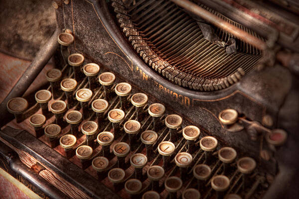 Steampunk Art Print featuring the photograph Steampunk - Typewriter - Too tuckered to type by Mike Savad