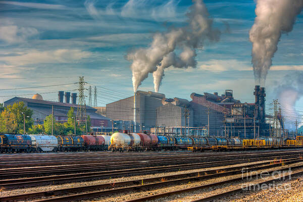Clarence Holmes Art Print featuring the photograph Steel Mill and Freight Yard III by Clarence Holmes