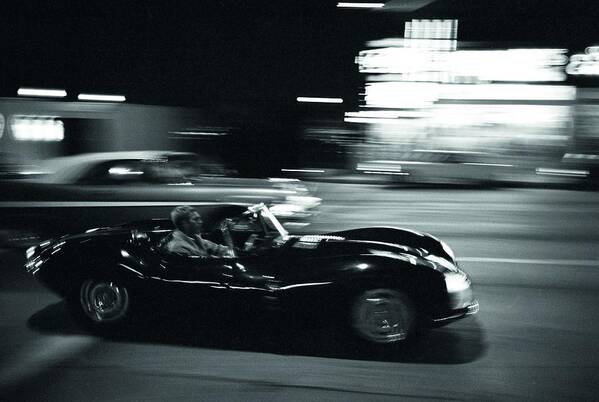 Steve Mcqueen Art Print featuring the photograph Steve McQueen Jaguar XK-SS on Sunset Blvd by Georgia Clare