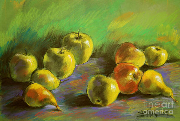 Still Life With Apples And Peaches Art Print featuring the painting Still Life With Apples And Pears by Mona Edulesco