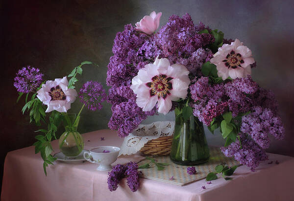 Purple Art Print featuring the photograph Still Life With Lilac And Peonies by ??????? ????????