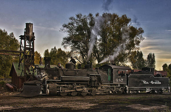 Rio Grande Train Art Print featuring the photograph Stopped at Chama by Priscilla Burgers
