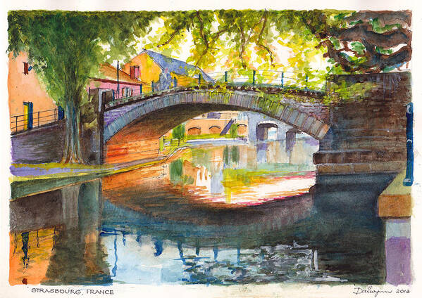 River Art Print featuring the painting Strasbourg Autumn Evening by Dai Wynn