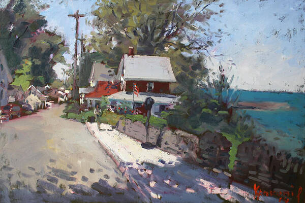 Olcott Beach Art Print featuring the painting Street in Olcott Beach by Ylli Haruni