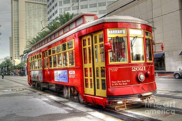 Streetcar Art Print featuring the photograph Streetcar in New Orleans by Timothy Lowry