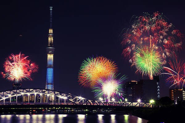Firework Display Art Print featuring the photograph Summer Firework On Sumida River by Shenyang's Photo. All Rights Reserved.
