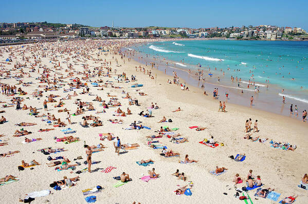 People Art Print featuring the photograph Summer Holiday Crowds On Bondi Beach by Oliver Strewe