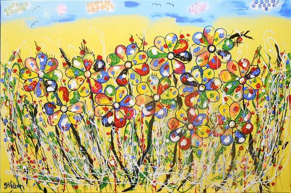 Abstract Art Print featuring the painting Sun-Kissed Flower Garden by GH FiLben