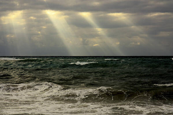 Sun Art Print featuring the photograph Sun rays over the ocean by Nick Mares