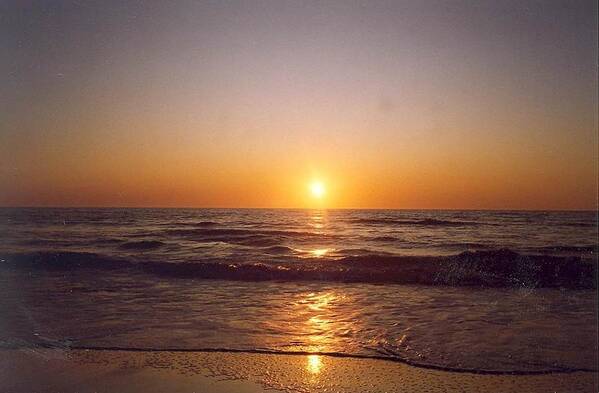 Ocean Beach Art Print featuring the photograph Sun setting at Ocean Beach by Cynthia Marcopulos