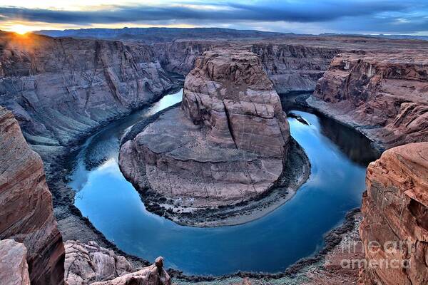 Horseshoe Bend Art Print featuring the photograph Sunburst Over Horseshoe Bend by Adam Jewell