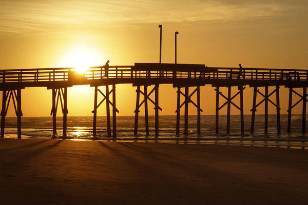 Beach Sunrise Art Print featuring the photograph Sunrise at the Jolly Roger Pier 2 by Mike McGlothlen