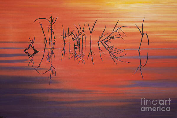 Sunrise Art Print featuring the painting Sunrise Grass Reflections by Jane Axman