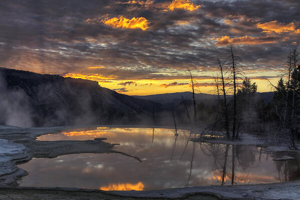 Yellowstone National Park Art Print featuring the photograph Sunrise on the Terrace by Mark Kiver