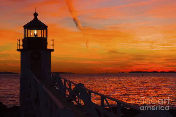 Lighthouse Art Print featuring the photograph Sunset At Marshall Point Lighthouse At Sunset Maine by Keith Webber Jr