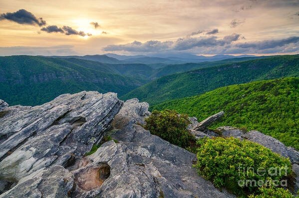 Linville Gorge Art Print featuring the photograph Sunset over Linville Gorge by Anthony Heflin