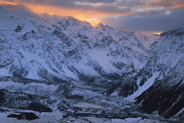 Feb0514 Art Print featuring the photograph Sunset Over Mueller Glacier Lake by Colin Monteath