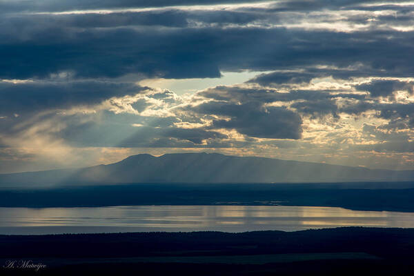 Mountain Art Print featuring the photograph Sunset Rays Over Mount Susitna by Andrew Matwijec