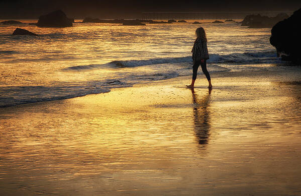 Beach Art Print featuring the photograph Sunset Walk On San Simeon Beach by Robert Woodward