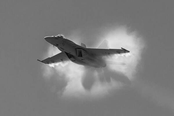Super Hornet Art Print featuring the photograph Super Hornet Shockwave BW by John Daly