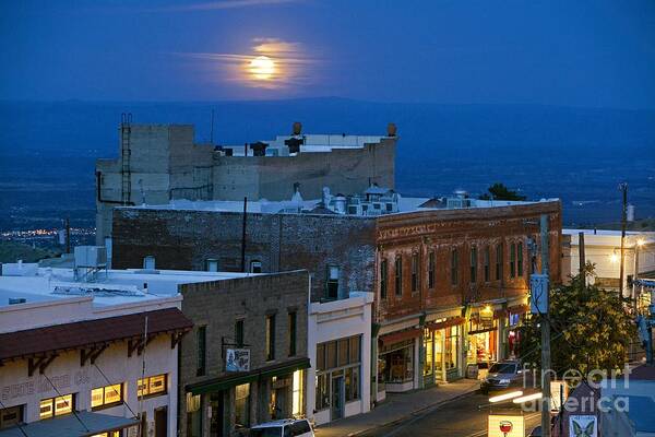 Full Moon Art Print featuring the photograph Super Moonrise over Jerome Arizona by Ron Chilston