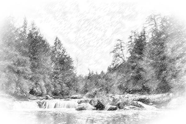 Swallow Falls Art Print featuring the photograph Swallow Falls waterfall Pencil Sketch by Patrick Wolf