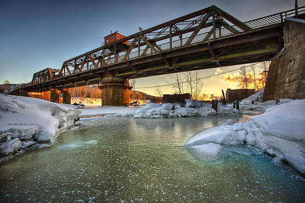 Architecture Art Print featuring the photograph Swing Bridge Frozen River by Jakub Sisak