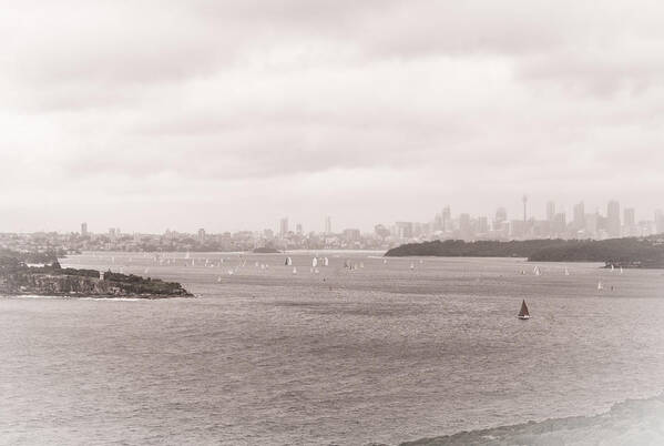 Sepia Art Print featuring the photograph Sydney harbour from North Head 4 by Fran Woods