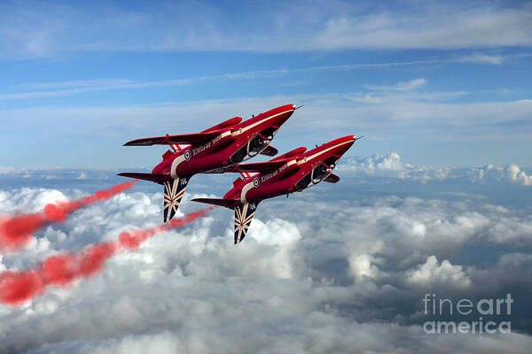 Red Arrows Art Print featuring the digital art Synchro Pair by Airpower Art