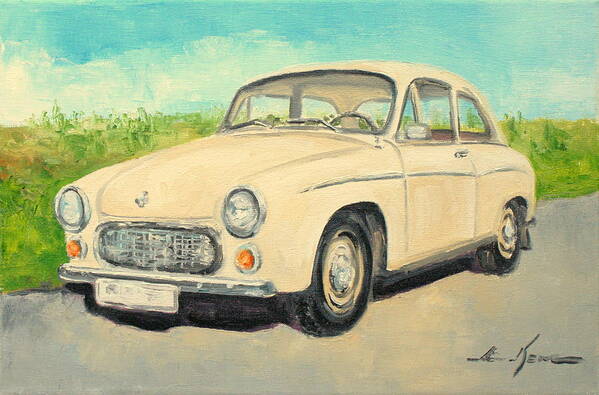 Syrena Art Print featuring the painting Syrena 105 - polish car by Luke Karcz