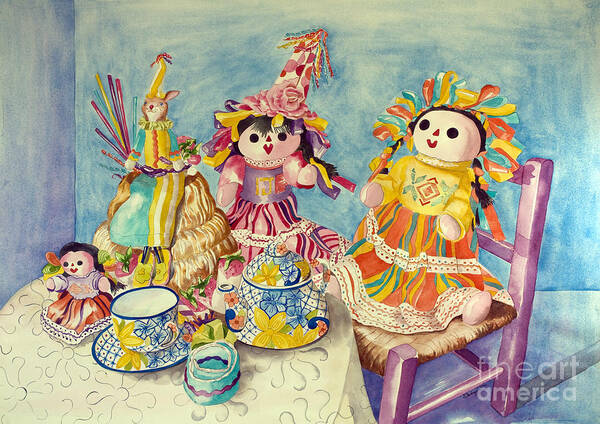 Girls Art Print featuring the painting Talavera Tea with Friends by Kandyce Waltensperger
